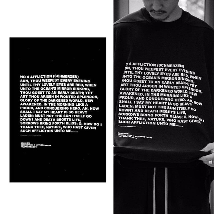 Self-made Dark Avant-garde Rick Owen Slogan RO Print Oversized Short Sleeve Tee