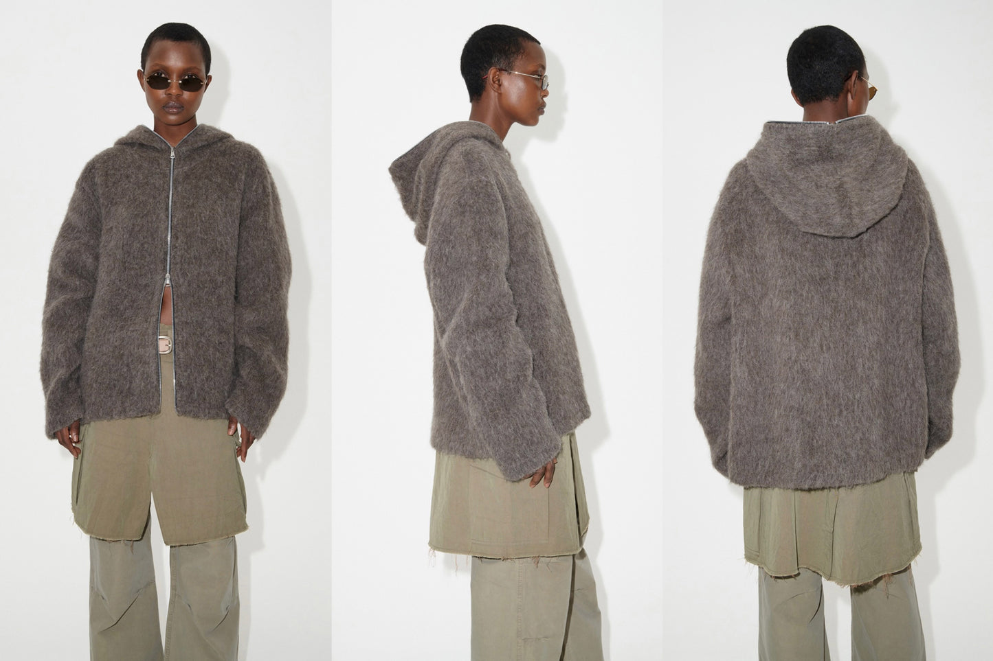 Self-made Our Legacy Grey Mohair Zip Cardigan – Wool Blend Relaxed Hooded Knit