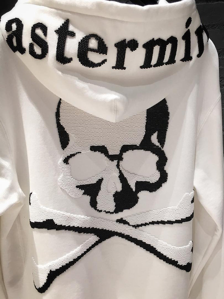 MASTERMIND Dark Skull Bead Embroidery Heavyweight Loose Fit Zip-Up Hoodie