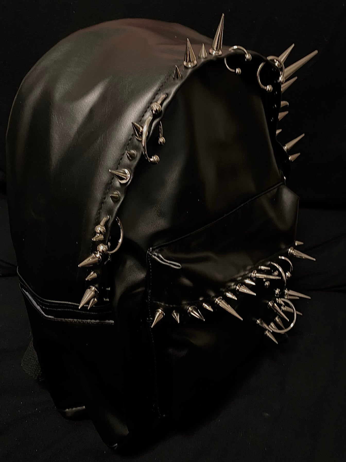 donclickin Playboi Carti OPIUM Punk Studded & Pierced Black Leather Backpack