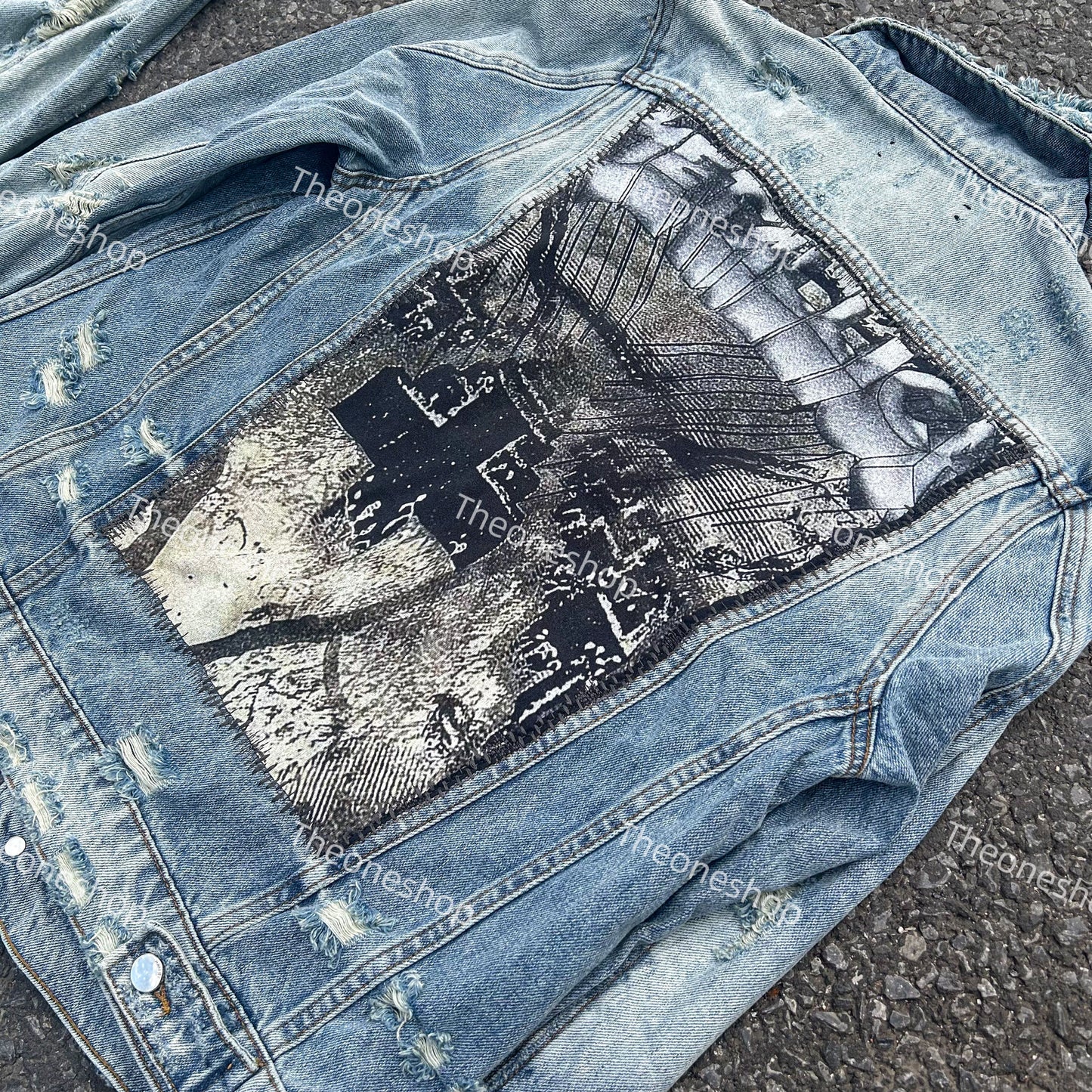 Self-made AMIRI 16OG Patchwork Back Kill Denim Jacket Metallica High-Street