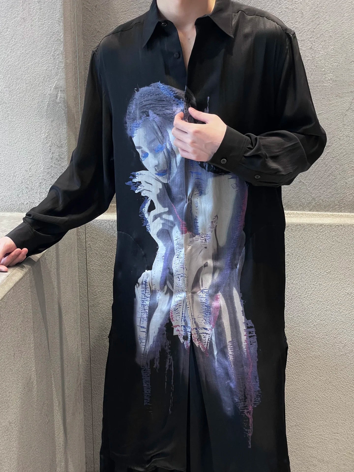 Self-made Yohji Portrait Print Shirt - Oversized Longline Designer Unisex Blouse