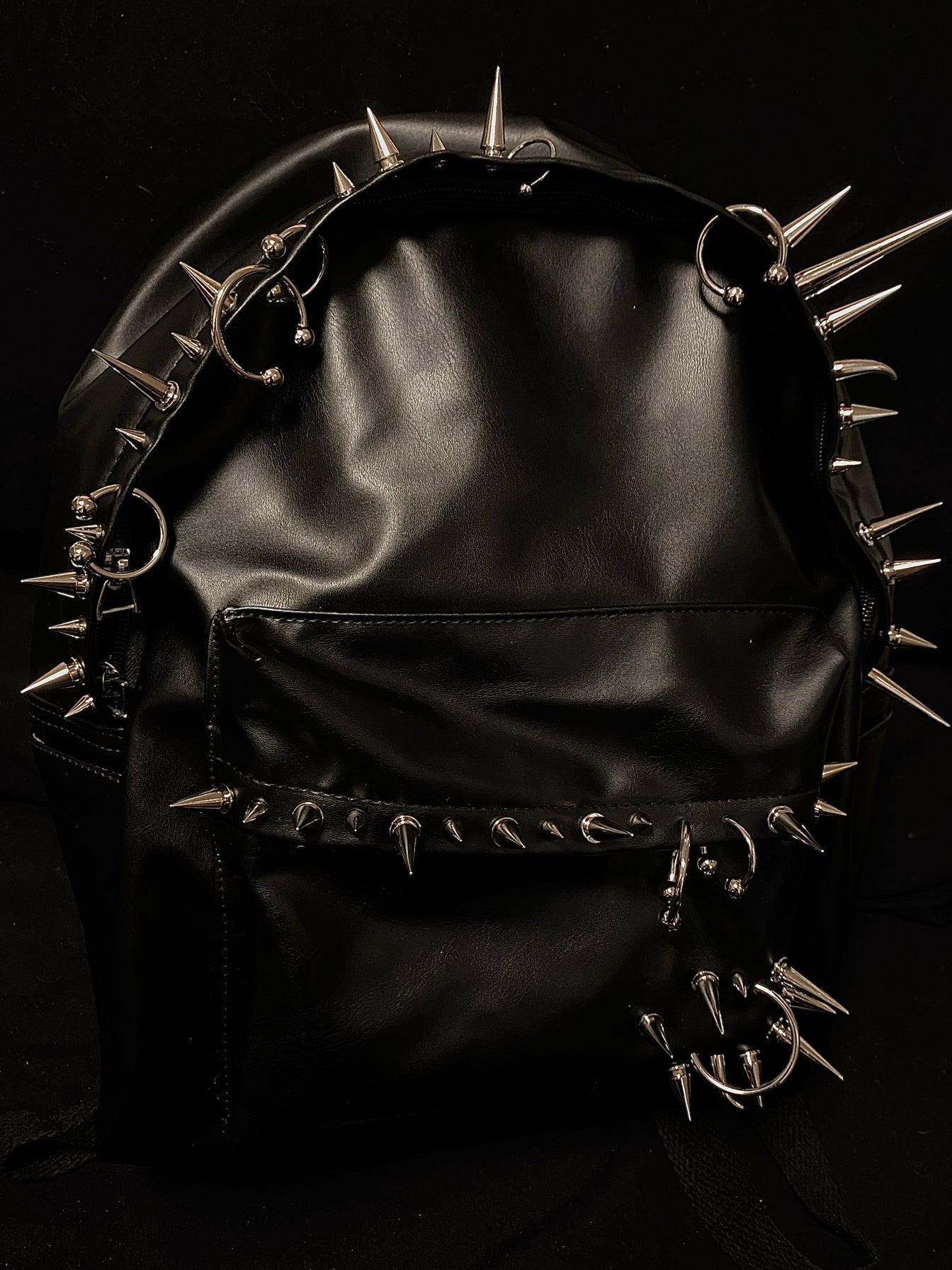 donclickin Playboi Carti OPIUM Punk Studded & Pierced Black Leather Backpack