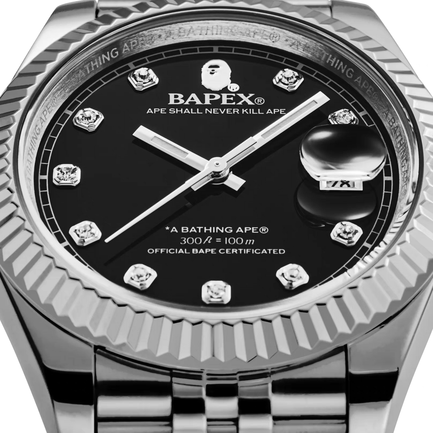 Self-made TYPE 6 BAPEX Gold-Green Ape Power Watch - Fluted Bezel Datejust Mechanical Wristwatch