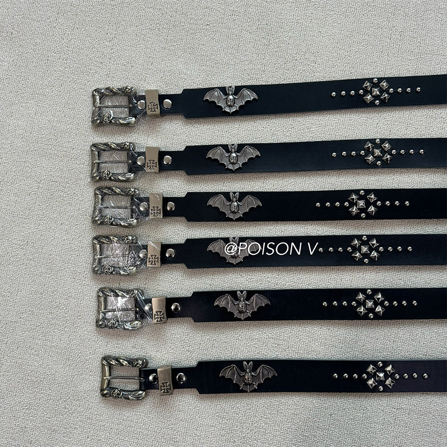 ERD SS24 'Depressed Heir' Bat-Studded Punk Belt - Top-Grain Cowhide Rocker Strap