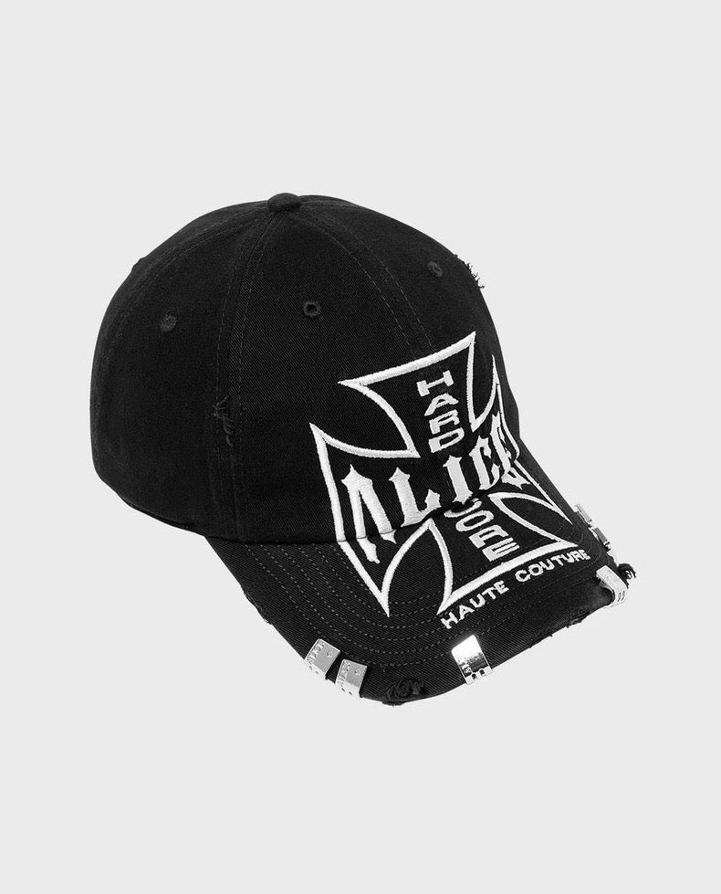 Alice B&W Cross Embroidered Cap – Distressed Baseball Hat 0pium Playboi Carti