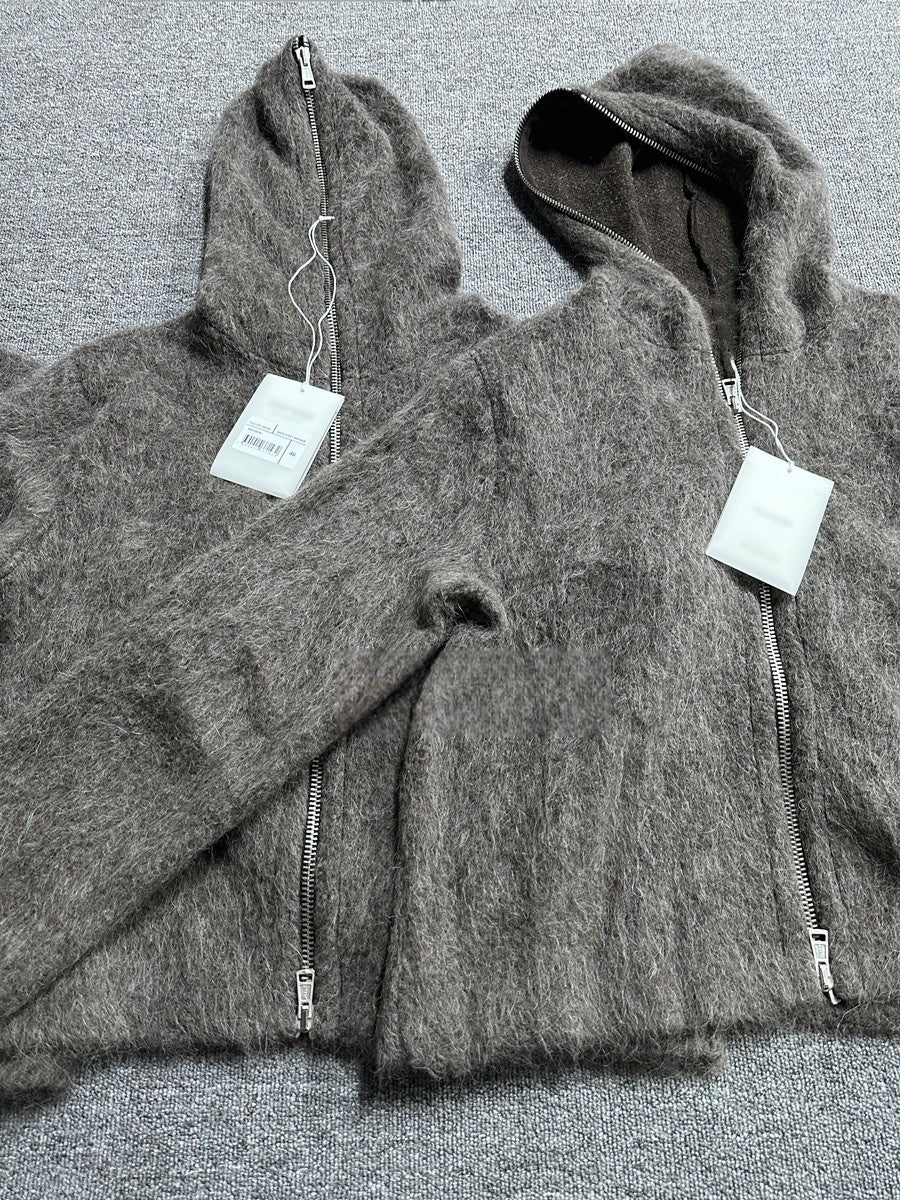 Self-made Our Legacy Grey Mohair Zip Cardigan – Wool Blend Relaxed Hooded Knit