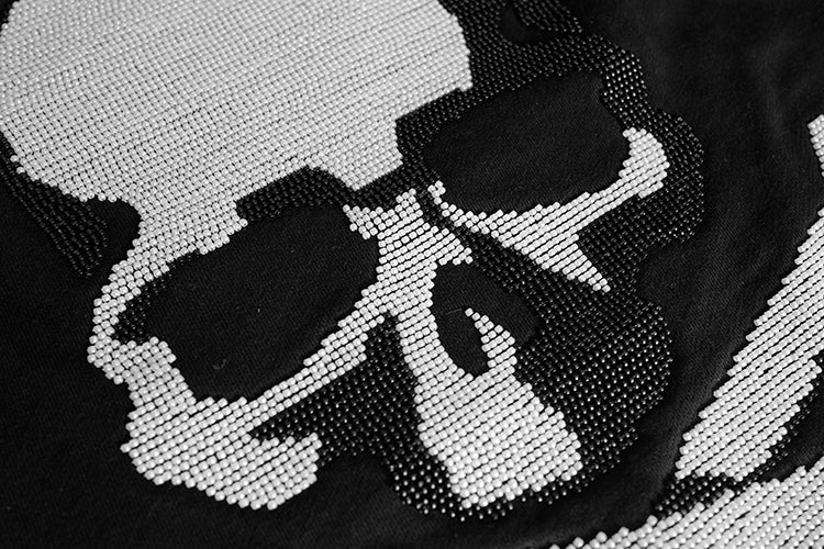 MASTERMIND Dark Skull Bead Embroidery Heavyweight Loose Fit Zip-Up Hoodie