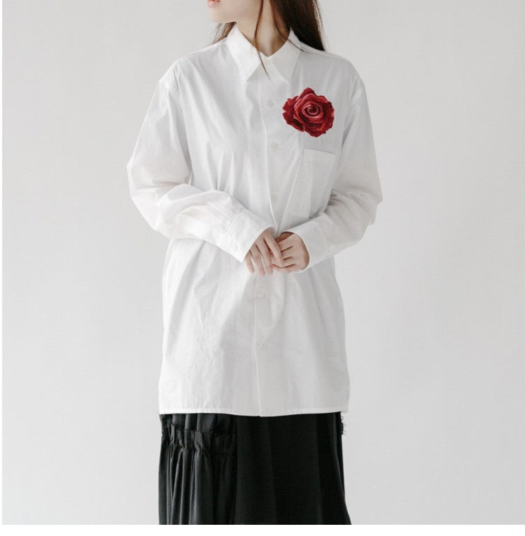 Donclickin Yohji Yamamoto Floral Embroidered Shirt - Night Blooming Rose Cotton