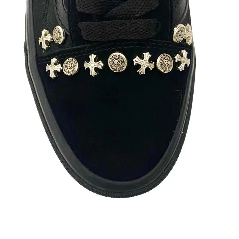 Vans Old Skool Chrome Handmade Low-Top Shoes Black Cross Studded Canvas Sneakers