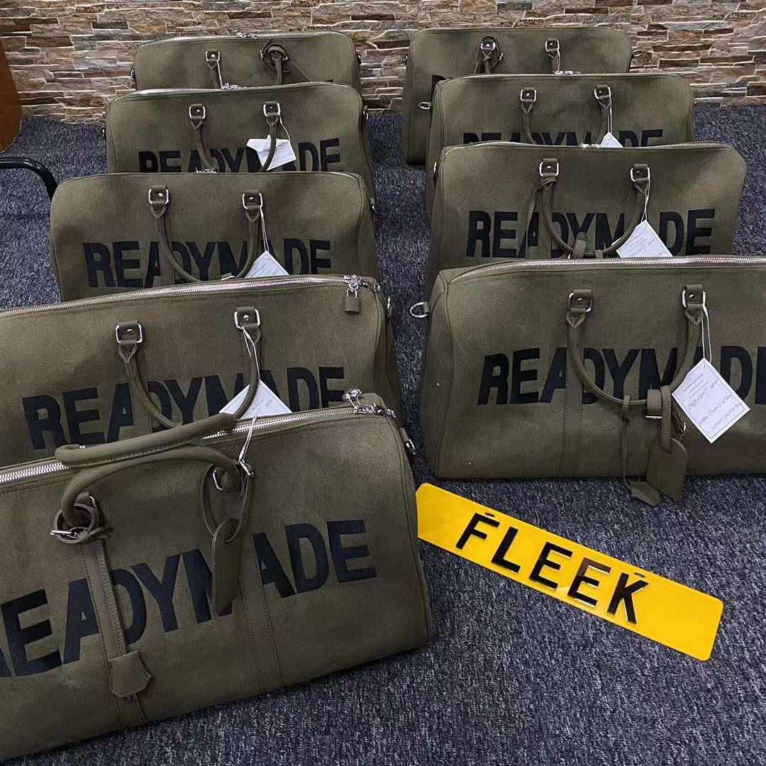 Readymade Overnight Bag - Army Green Canvas Embroidered Travel Bucket Gym Bag