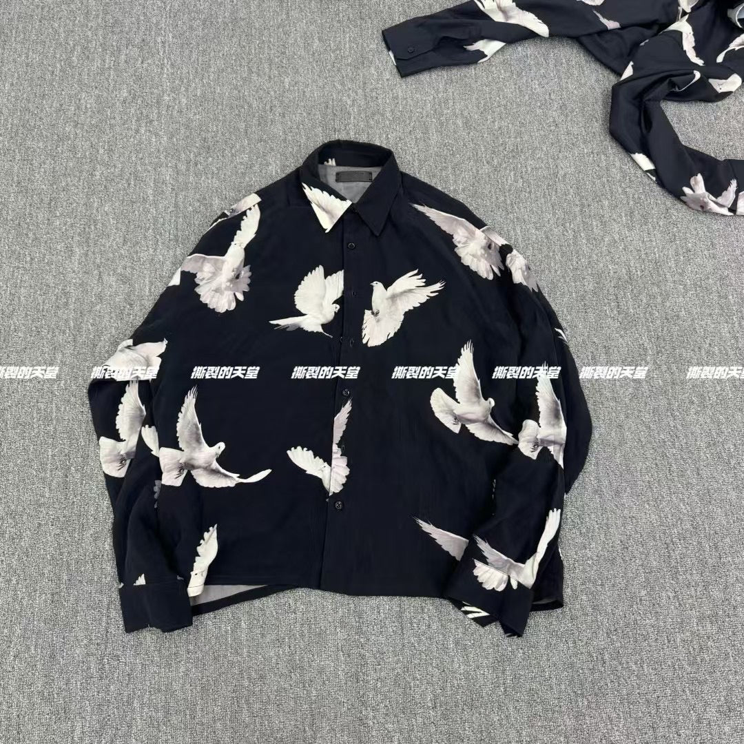 17AW AMIRI Peace Dove Print Silk Shirt - Chiffon-Ice Silk Blend