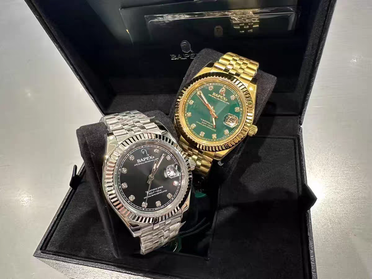 Self-made TYPE 6 BAPEX Gold-Green Ape Power Watch - Fluted Bezel Datejust Mechanical Wristwatch