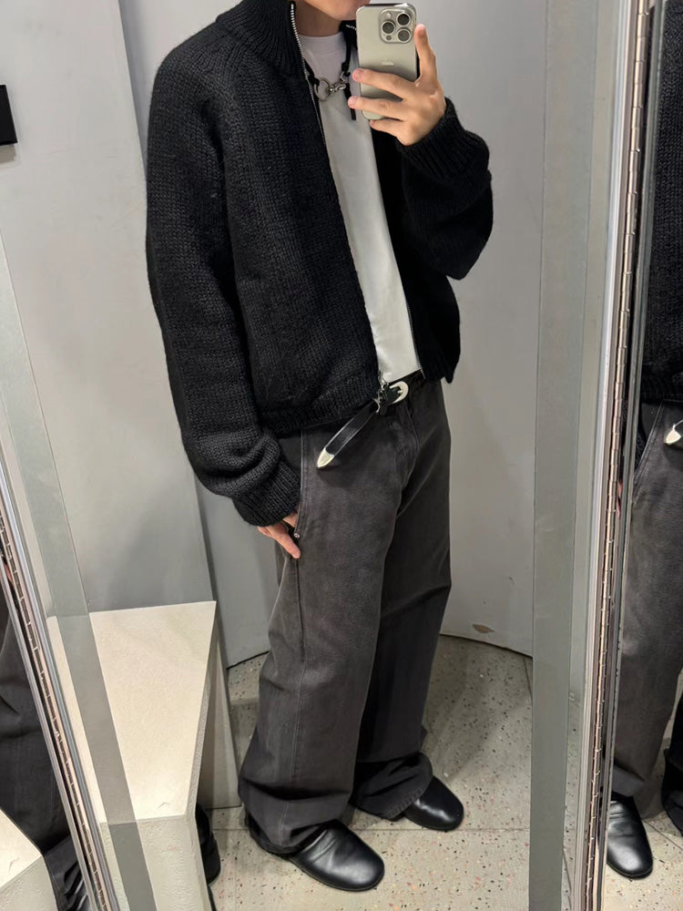Our Legacy Vibe Double-Zip Wool Knit Sweater – Cropped Wide-Fit Half Turtleneck