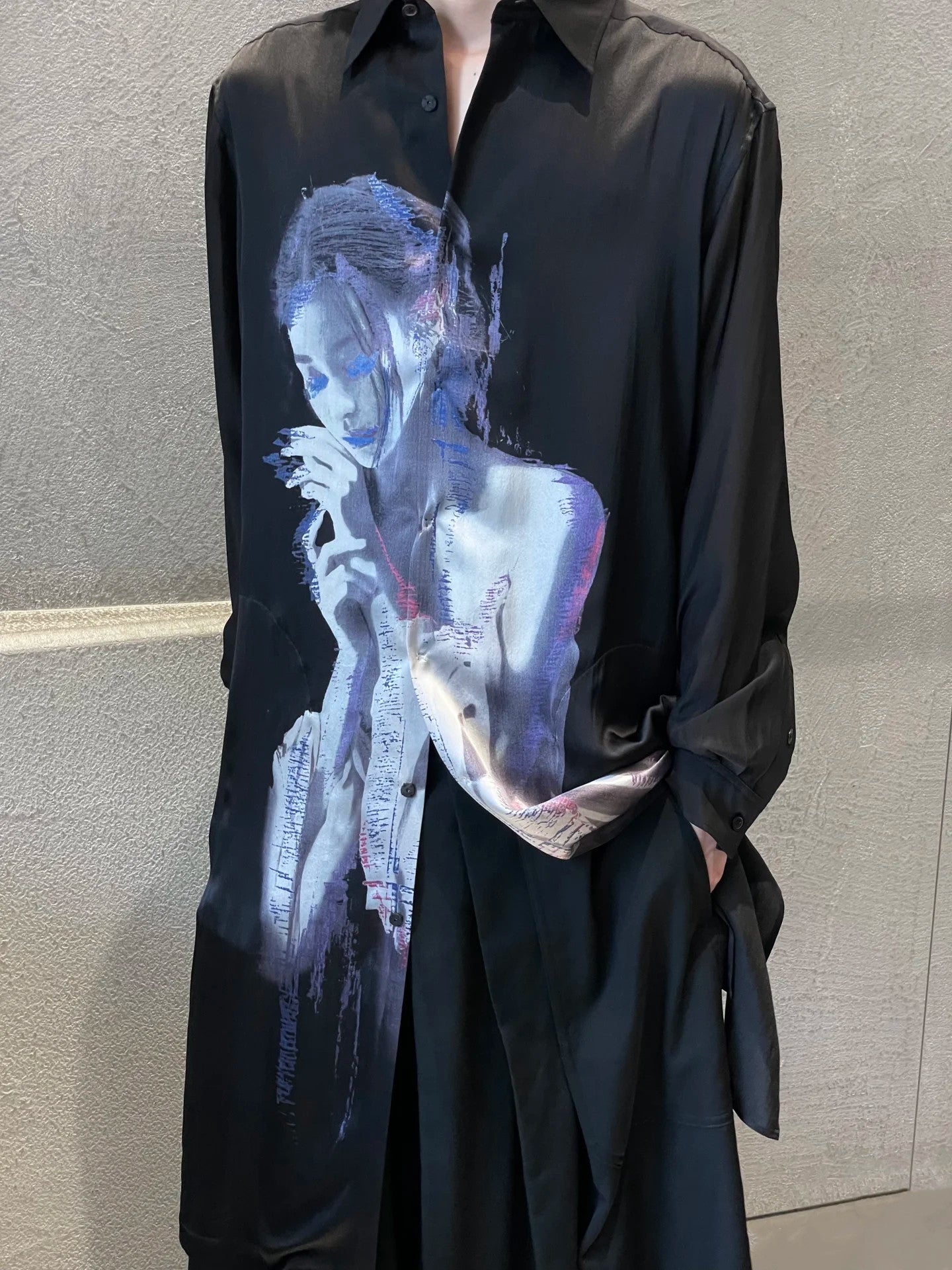 Self-made Yohji Portrait Print Shirt - Oversized Longline Designer Unisex Blouse
