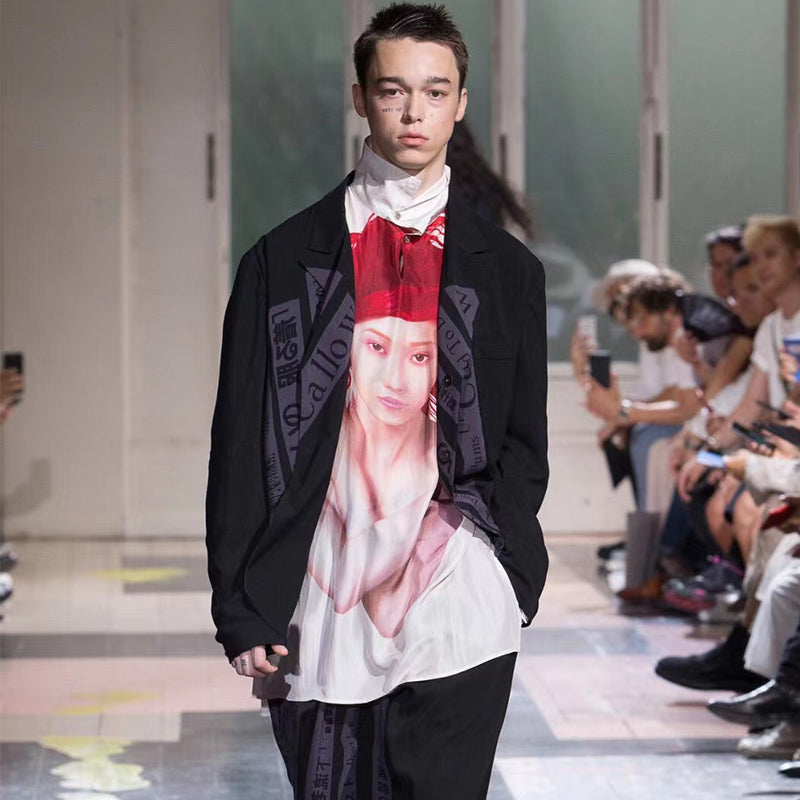 donclickin Yohji Uchida Suzuran 'Sun Child' Print Shirt - Reversible Silk Blouse