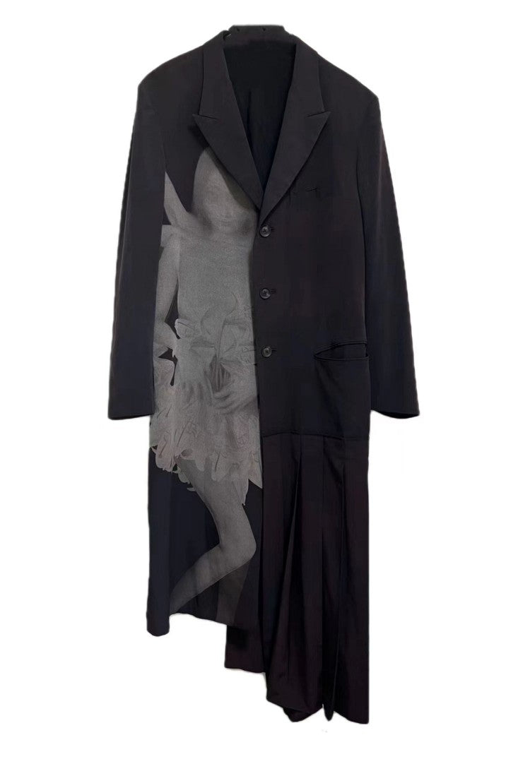 Self-made Yohji Asura Pleated Trench - Dark Avant-garde Black Unisex Coats