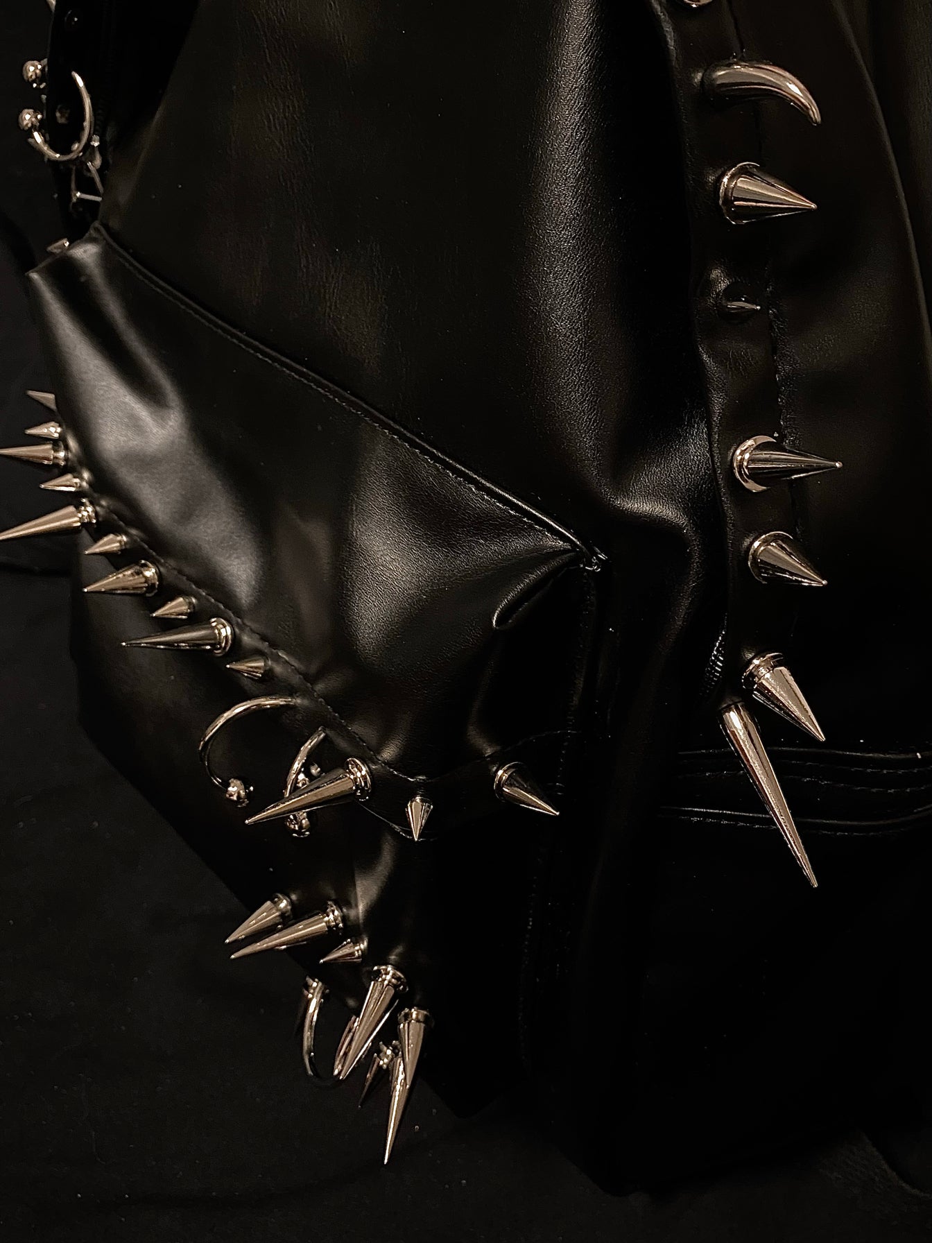 donclickin Playboi Carti OPIUM Punk Studded & Pierced Black Leather Backpack