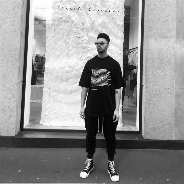 Self-made Dark Avant-garde Rick Owen Slogan RO Print Oversized Short Sleeve Tee