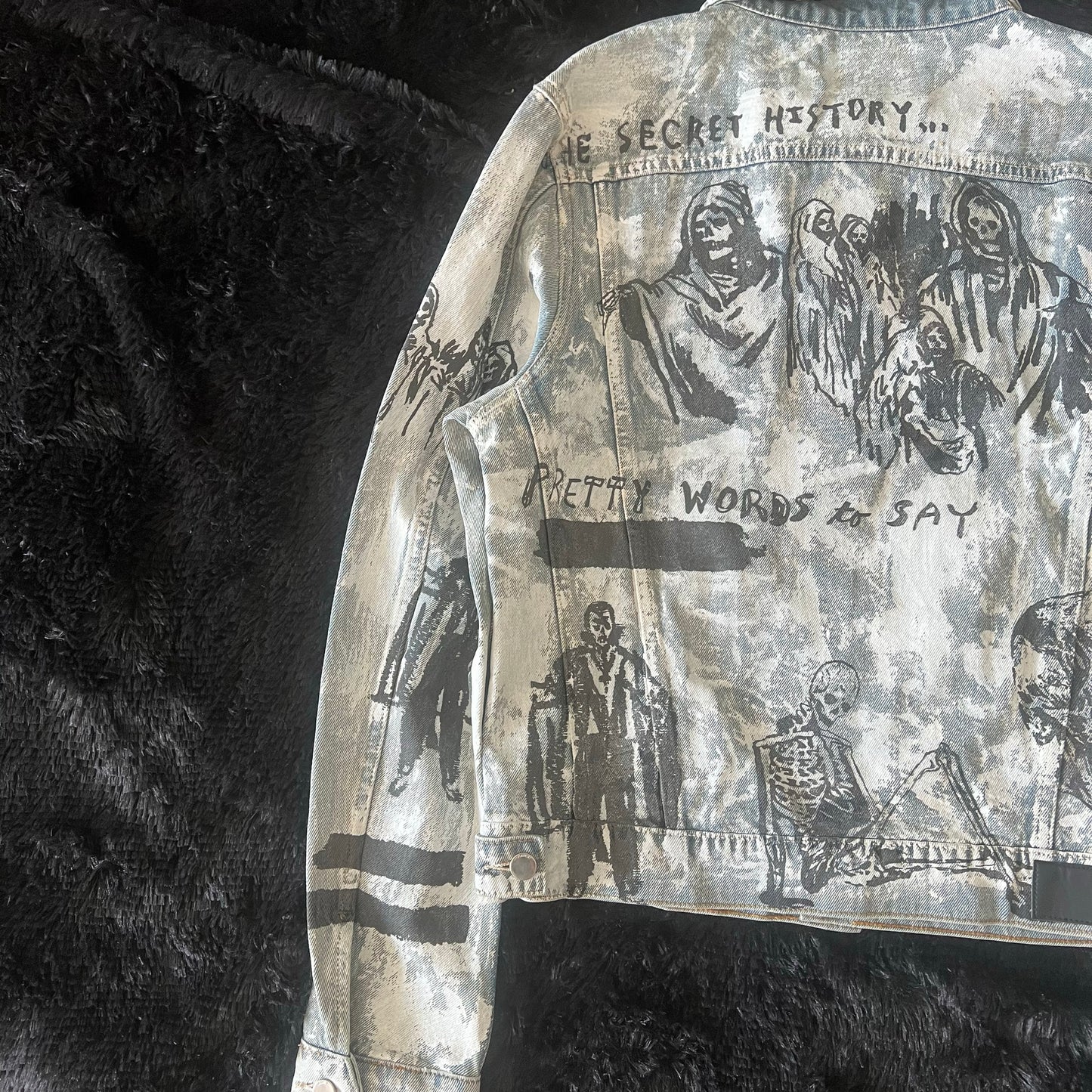 Self-made AMIRI 22FW Skull Reaper Graffiti Jackets - Hand Painted Waxed Denim