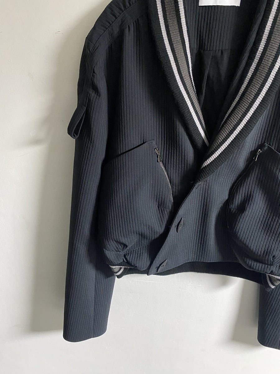donclick 22FW Kiko Kostadinov Black V-Neck Jacket -Button Zip Casual Long Sleeve