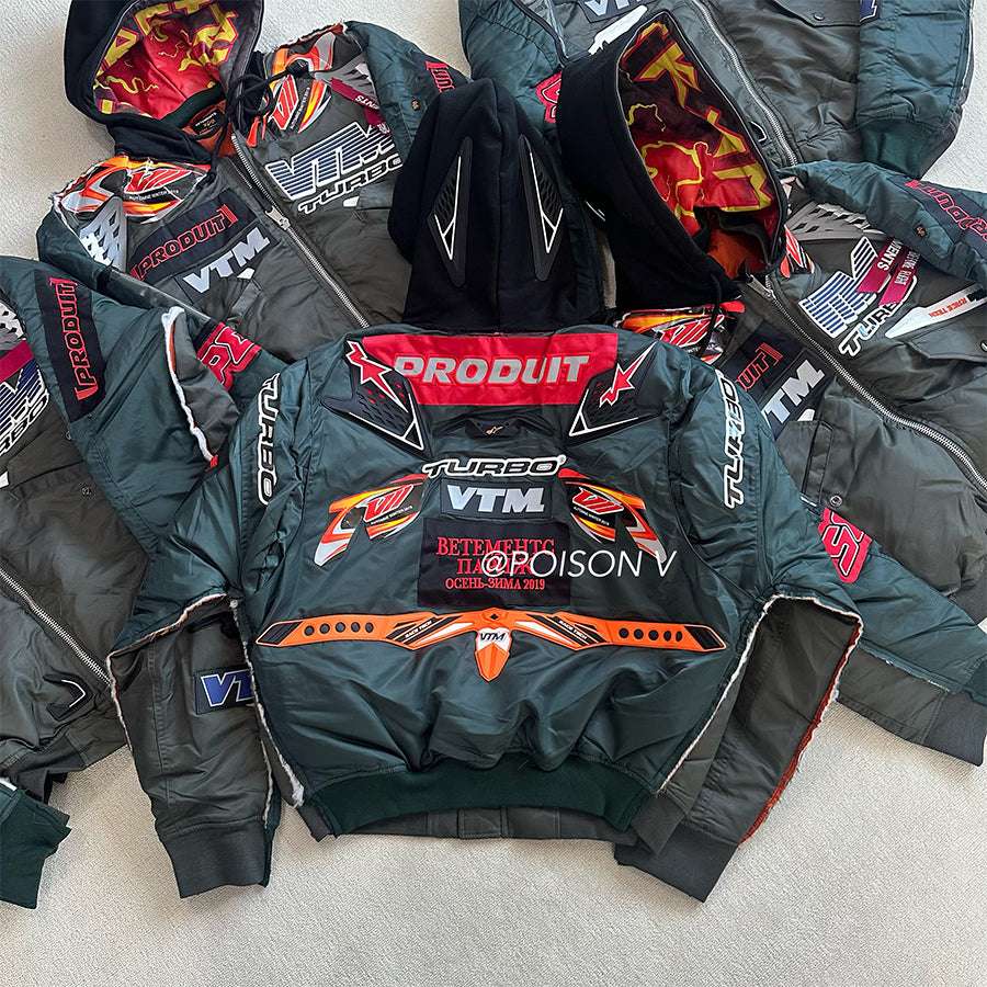 Self-made Vetements x Alpha AW18 Runway Bomber – 3D Silicone Racing Jacket Kanye