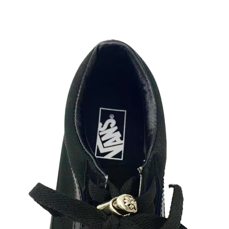 Vans Old Skool Chrome Handmade Low-Top Shoes Black Cross Studded Canvas Sneakers