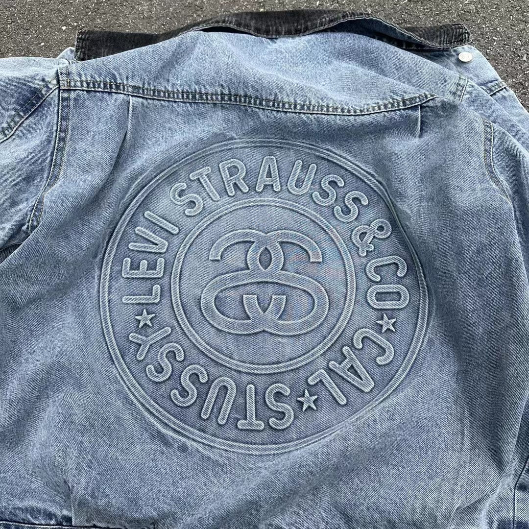 Self-made Stussy Embossed 8 ball X Levis Jacket Washed Denim Outerwear