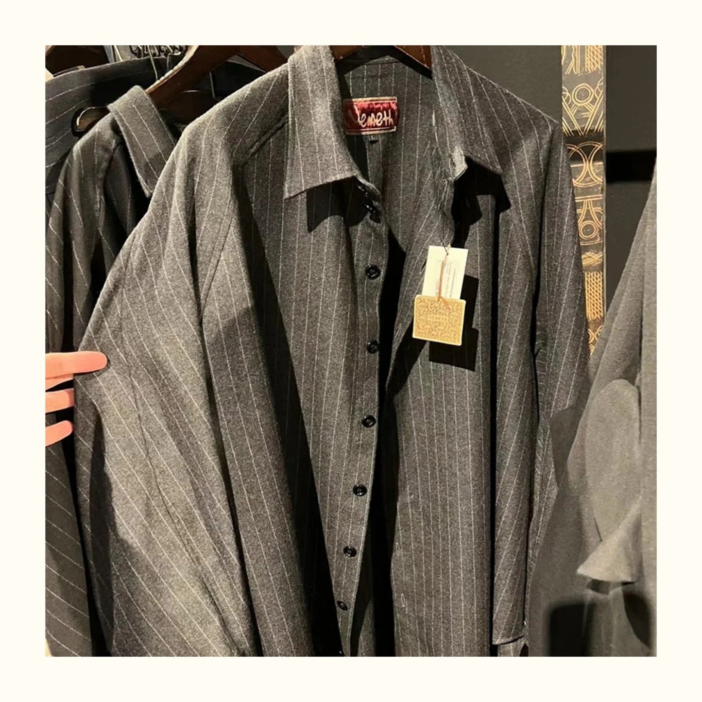 Self-made Nemeth 24AW Knot Print Shirt – Oversized Striped Long Sleeve Jacket