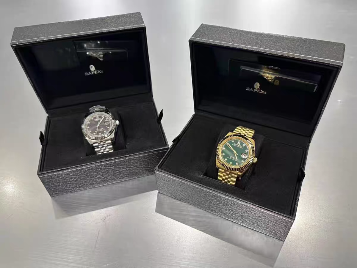 Self-made TYPE 6 BAPEX Gold-Green Ape Power Watch - Fluted Bezel Datejust Mechanical Wristwatch
