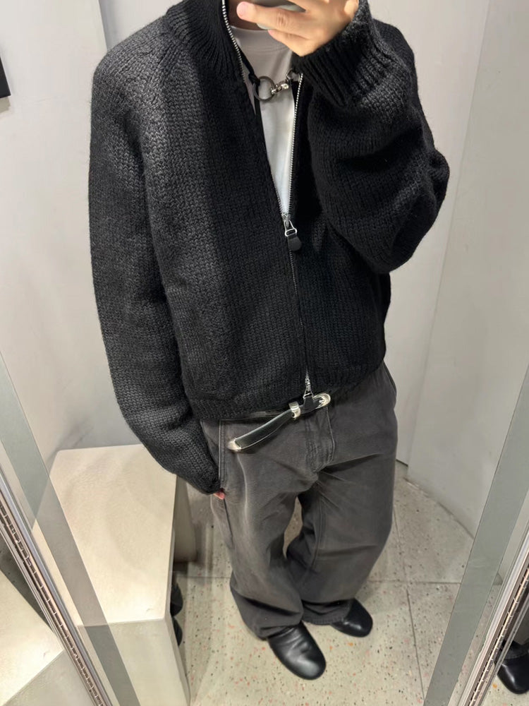 Our Legacy Vibe Double-Zip Wool Knit Sweater – Cropped Wide-Fit Half Turtleneck