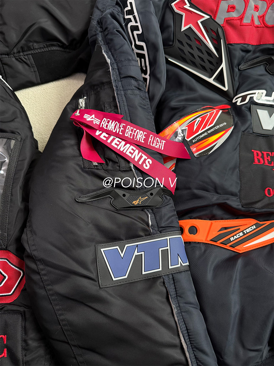 Self-made VTM Bomber Jacket Vetement Embroidered Patchwork Detail Racing Hoodie