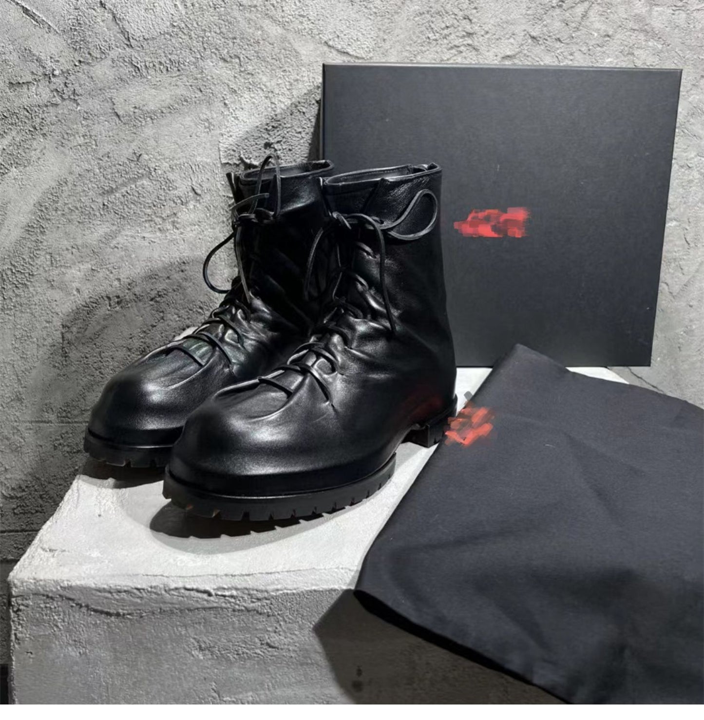424 on Fairfax SS22 Crinkled Zip High-Top Retro Thick-Soled Lambskin Ankle Boots