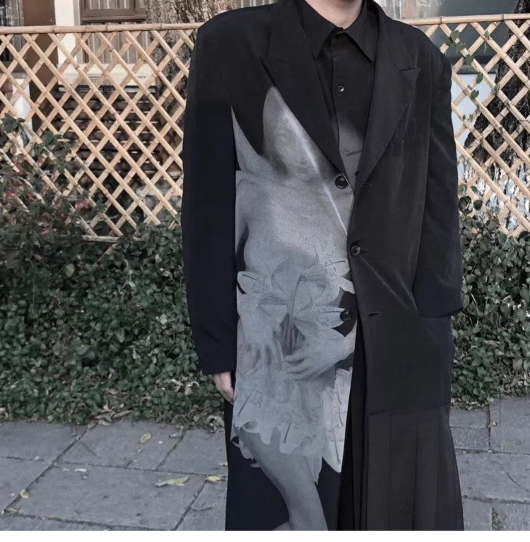 Self-made Yohji Asura Pleated Trench - Dark Avant-garde Black Unisex Coats