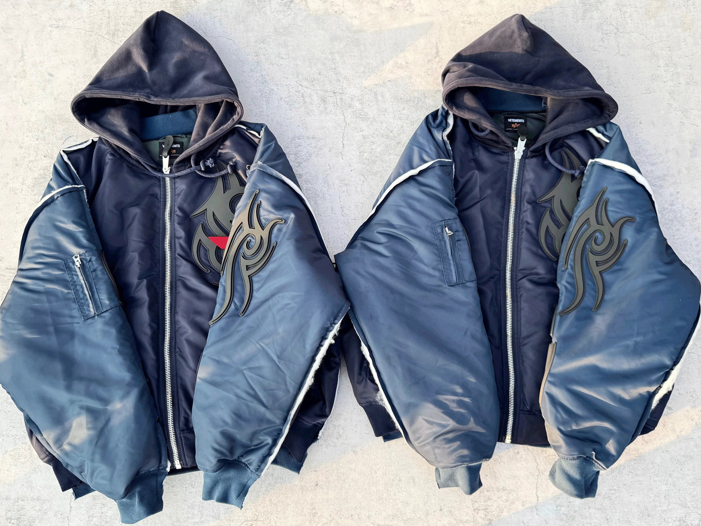 Custom-made 19AW Alpha Industries Vetements Tribal Bomber Blue Padded Jacket