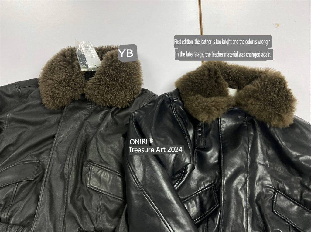 Heavyweight Le*maire Quilted Jacket Imported Lamb Wool Collar Gray-Black Padded Coats