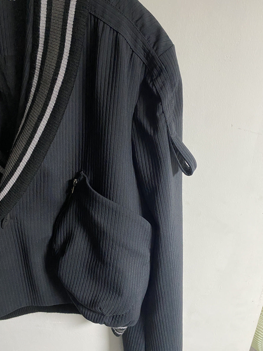 donclick 22FW Kiko Kostadinov Black V-Neck Jacket -Button Zip Casual Long Sleeve