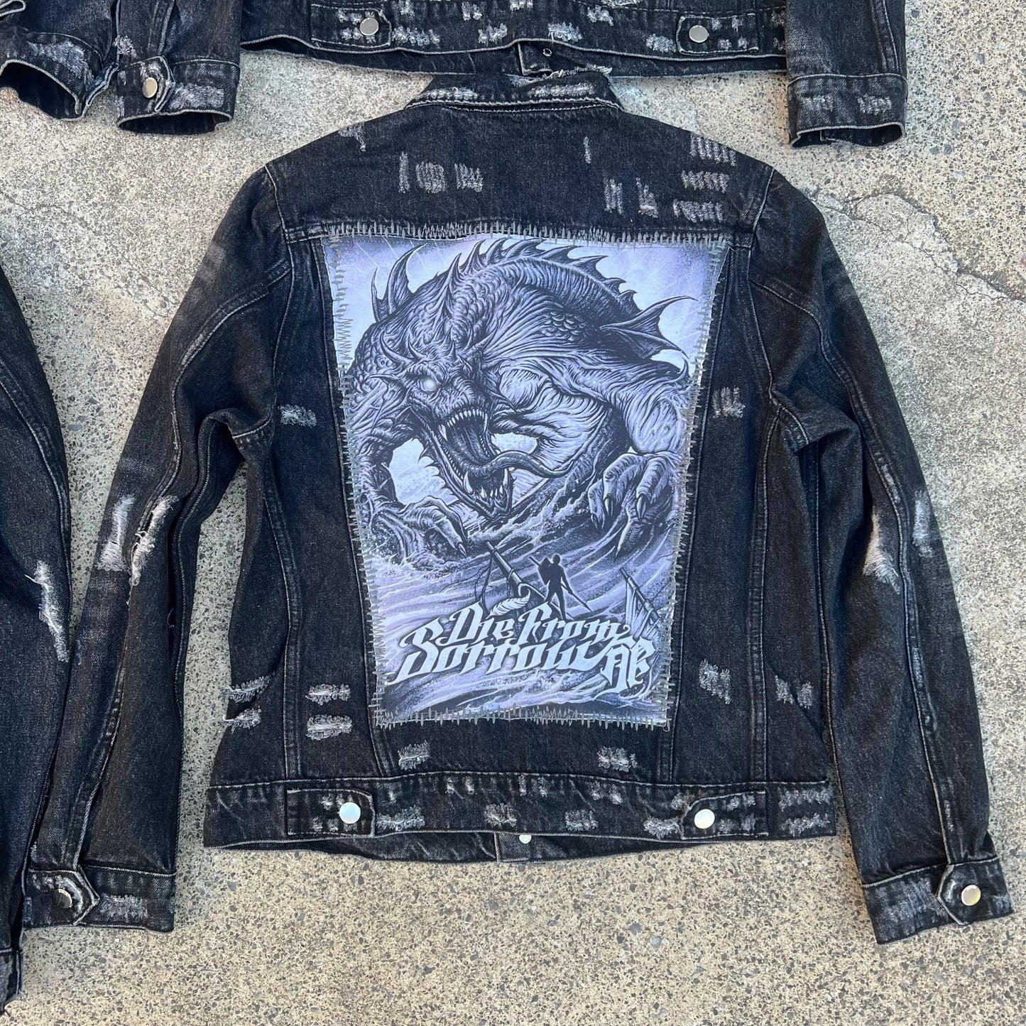 AMIRI Kill Back Denim Jacket - High Street Raw Hem Random Embroidered Patches