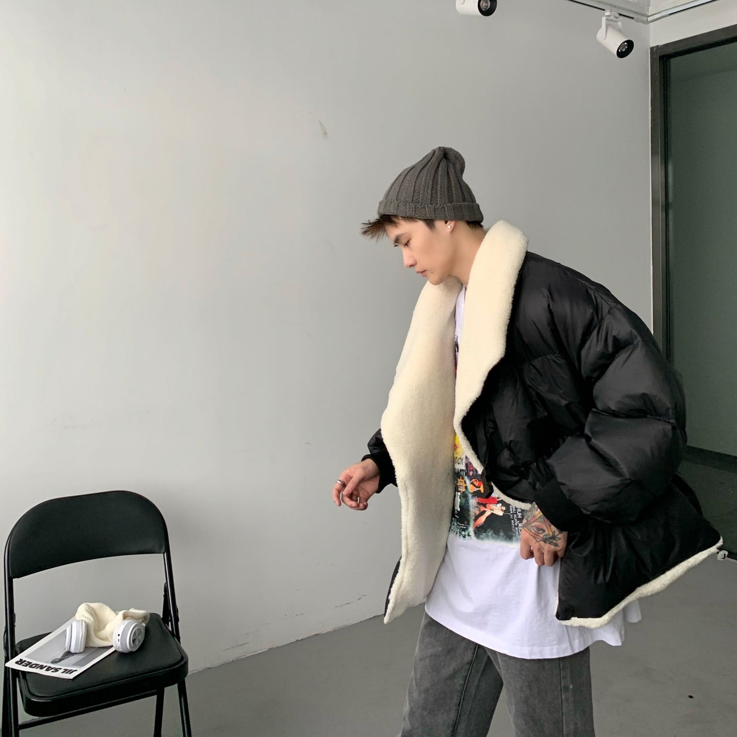 Donclickin Minimalist Shearling Cotton Jacket – Korean Oversized Turn-Down Collar