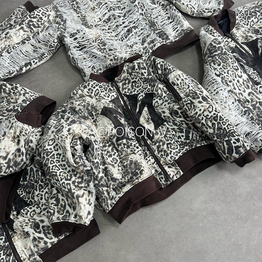 Mowalola x Ksubi Cheetah Print Bomber - Distressed Zip-Up Jacket Deconstructed Details