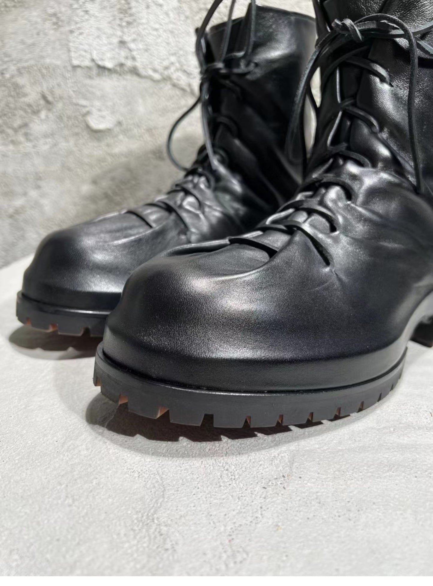 424 on Fairfax SS22 Crinkled Zip High-Top Retro Thick-Soled Lambskin Ankle Boots
