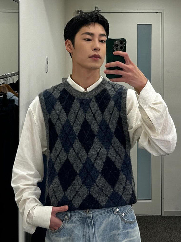 donclic Blue-Grey Mohair Wool Vest -Diamond Our Legacy Knit Relaxed Fit Cardigan