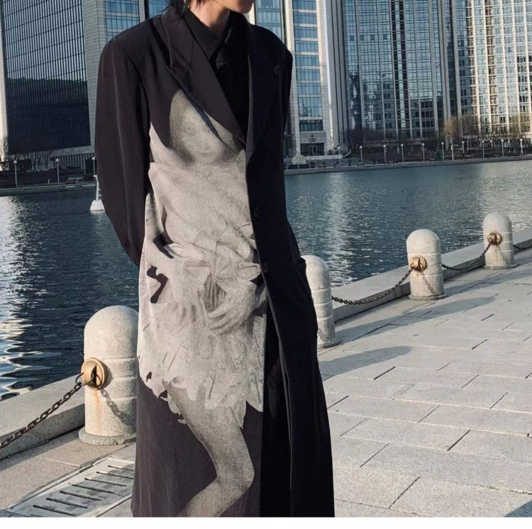 Self-made Yohji Asura Pleated Trench - Dark Avant-garde Black Unisex Coats
