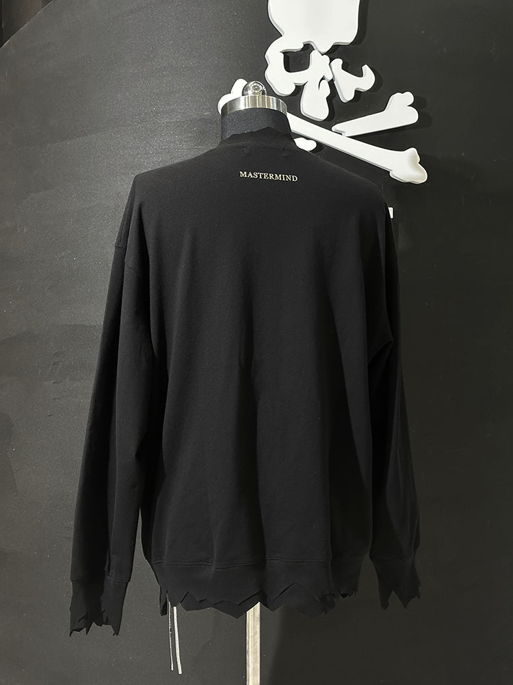 MASTERMIND MMJ Skull Glitter 3D Print Cut-Off Distressed Crewneck Sweatshirt