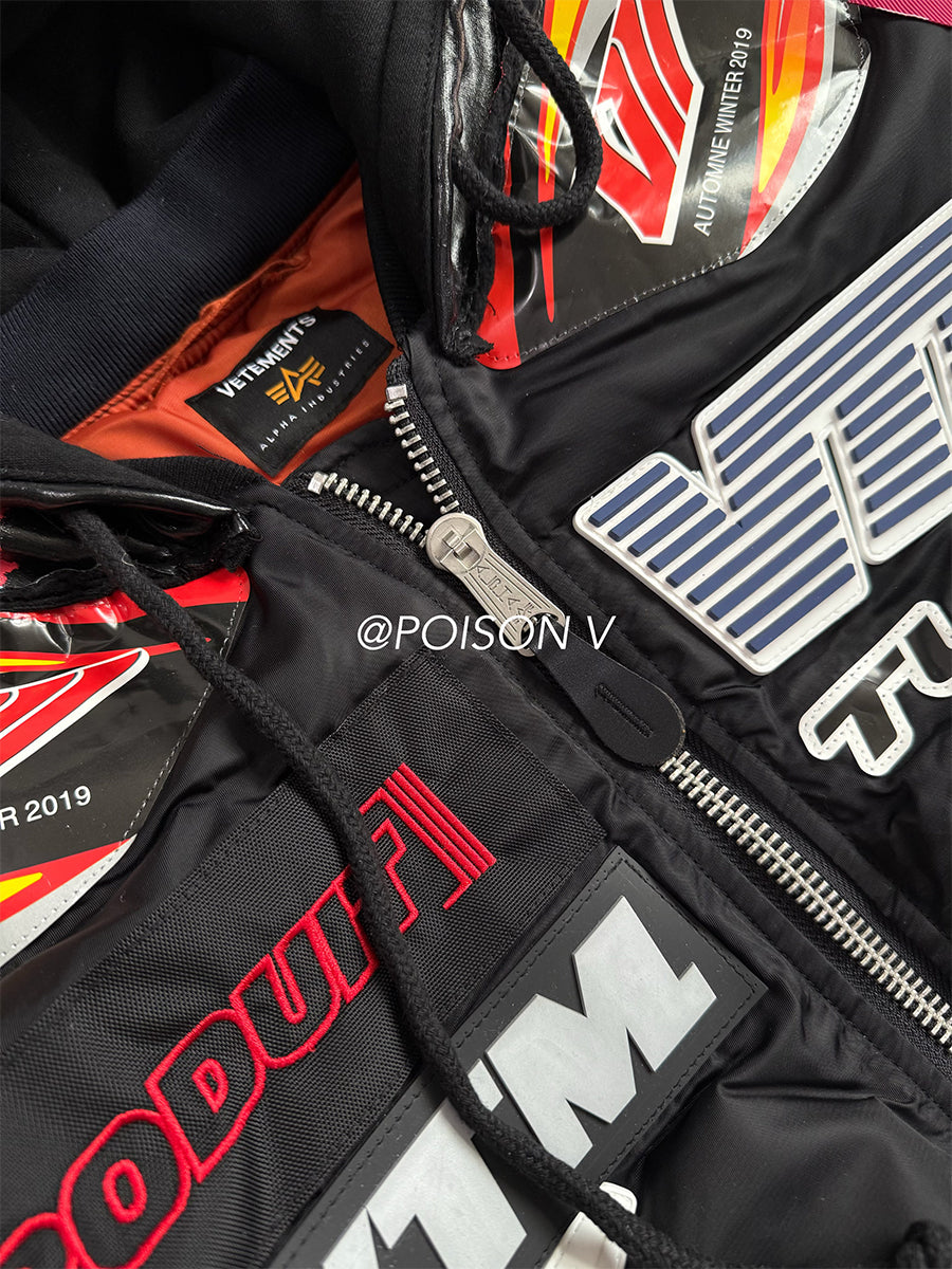 Self-made VTM Bomber Jacket Vetement Embroidered Patchwork Detail Racing Hoodie