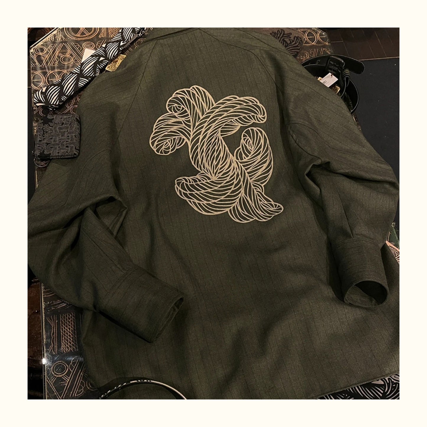 Self-made Nemeth 24AW Knot Print Shirt – Oversized Striped Long Sleeve Jacket