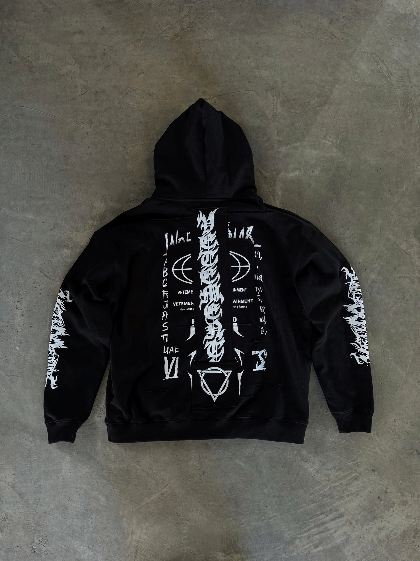 Vetements 24FW Oversized Hoodie J’adore Hardcore Patchwork Garments Black Patched Logo