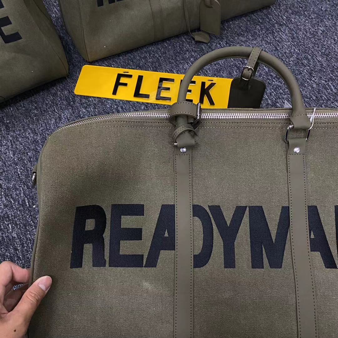 Readymade Overnight Bag - Army Green Canvas Embroidered Travel Bucket Gym Bag