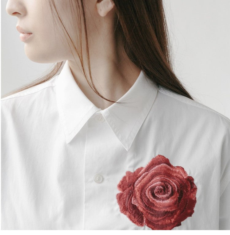 Donclickin Yohji Yamamoto Floral Embroidered Shirt - Night Blooming Rose Cotton