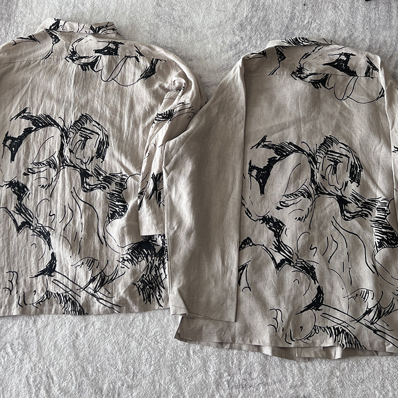 Self-made Yohji Linen Shirt – Yuuka Asakura Yamamoto Hand-Painted Beast Motif